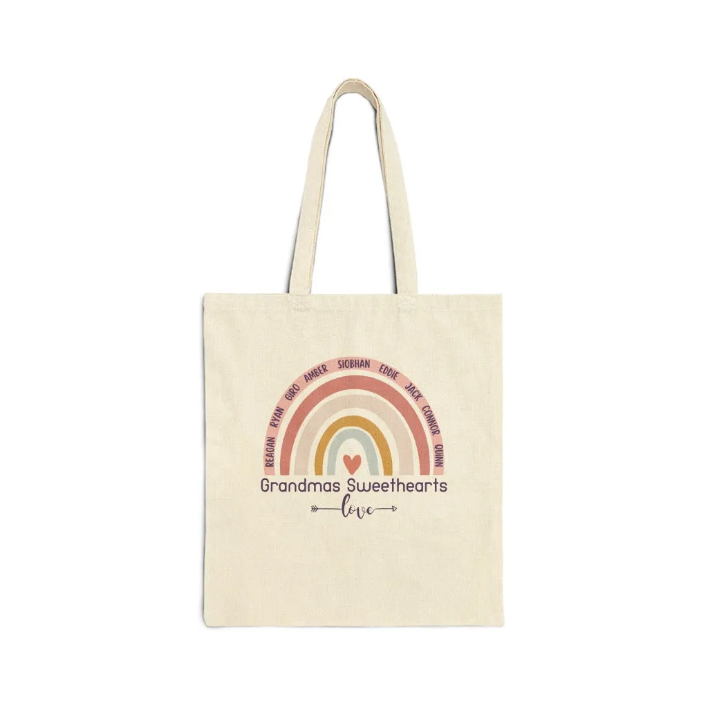 Personalized Grandmas Sweethearts, Rainbow Cotton Canvas Tote Bag, Valentines Day