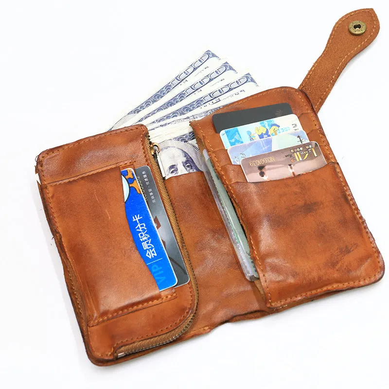 Retro Handmade Leather Zipper Card Wallets