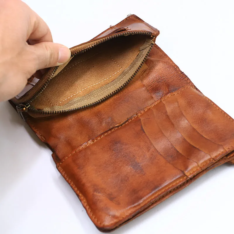 Retro Handmade Leather Zipper Card Wallets