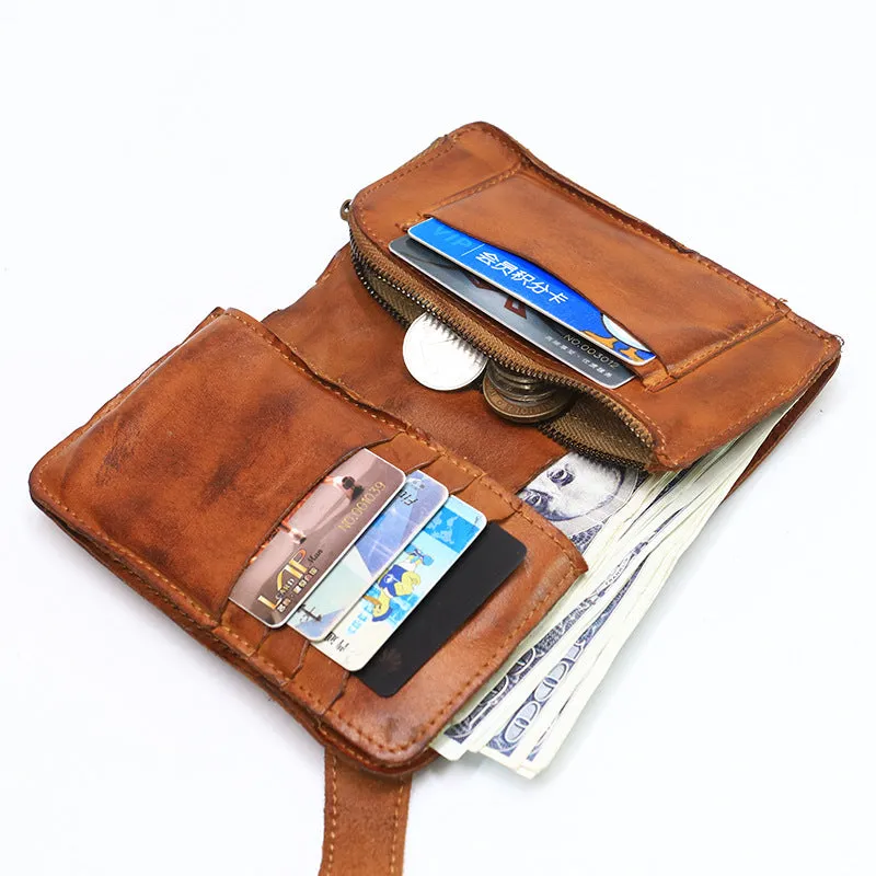 Retro Handmade Leather Zipper Card Wallets