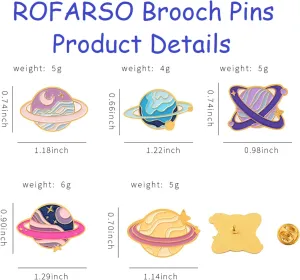 ROFARSO Planet Enamel Lapel Pin Set Cartoon Astronomy Pin, Accessory for Backpacks Clothing Bags Hats Shirts (5piccs pin set)