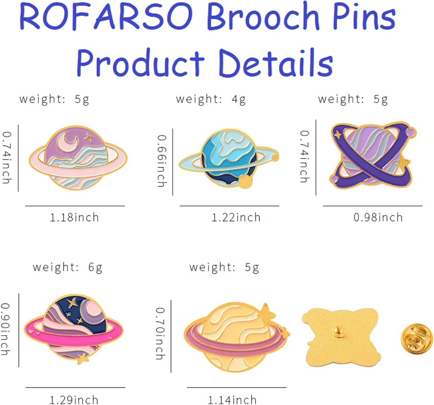ROFARSO Planet Enamel Lapel Pin Set Cartoon Astronomy Pin, Accessory for Backpacks Clothing Bags Hats Shirts (5piccs pin set)