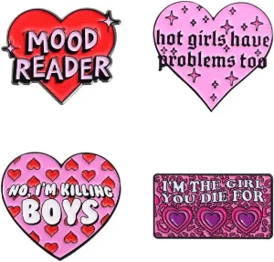 ROFARSO y2k Love Heart Enamel Lapel Pin Set Cool Girls Letter Pin, Accessory for Backpacks Clothing Bags Hats Shirts (4piccs pin set)