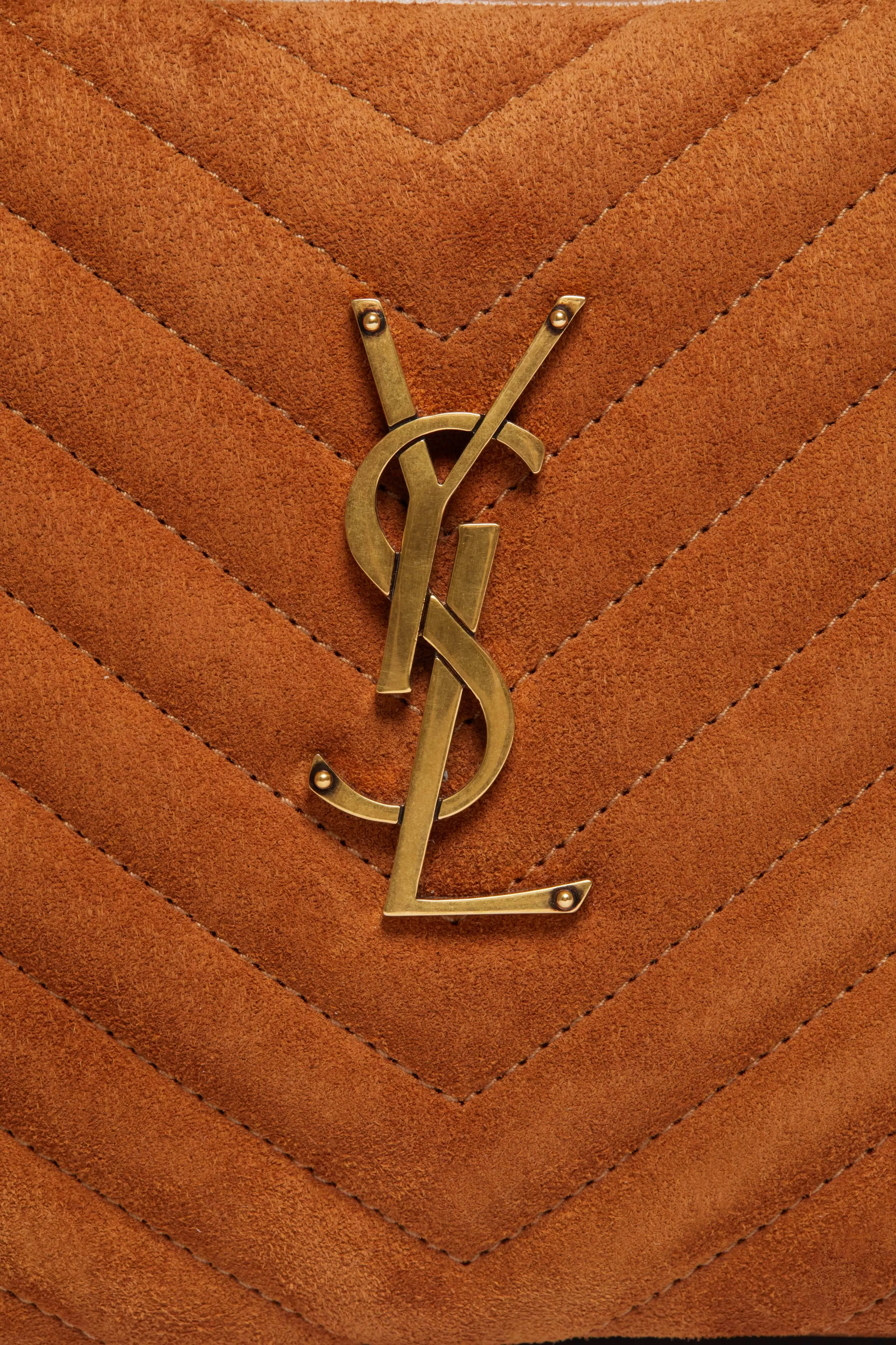 Saint Laurent Cinnamon Suede Medium Lou Satchel Bag