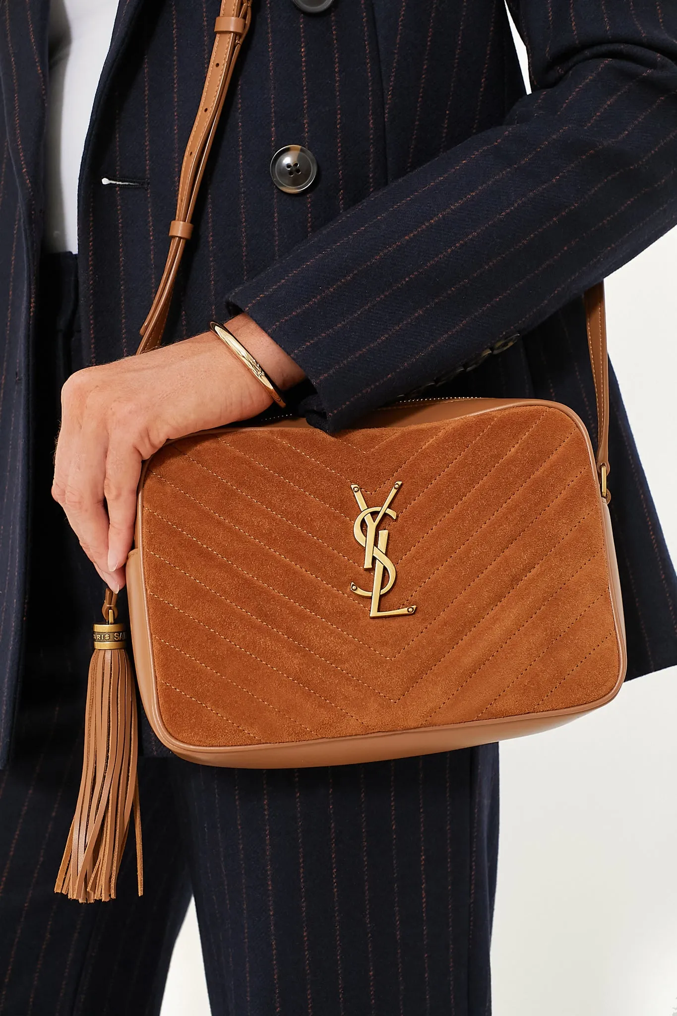 Saint Laurent Cinnamon Suede Medium Lou Satchel Bag