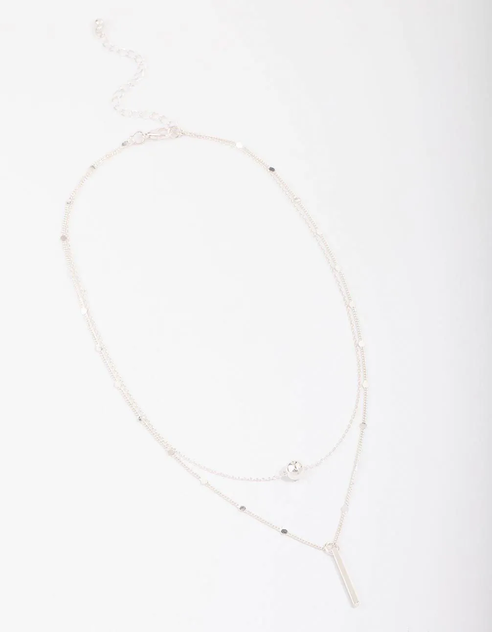 Silver Bar & Ball Layered Necklace