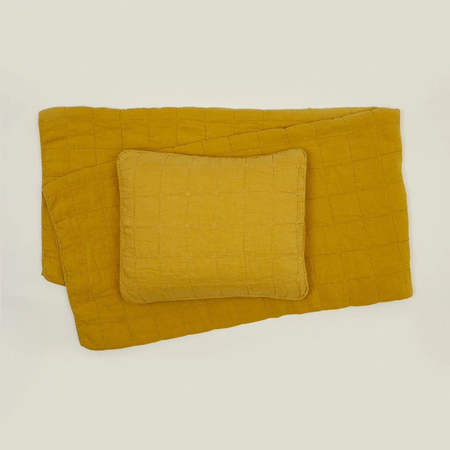 Simple Linen Quilted Shams, Set of 2 - Mustard