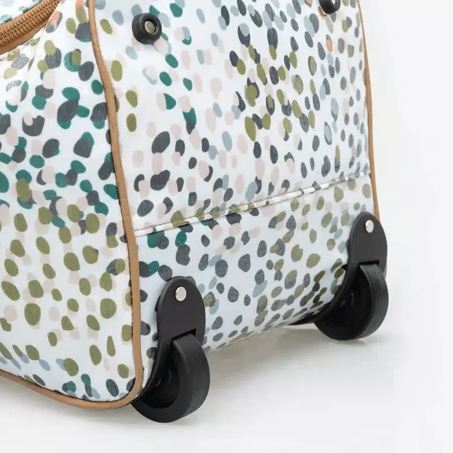 Thandana Laminated Fabric Wheeled Duffel Bag | Cheetah Preppy