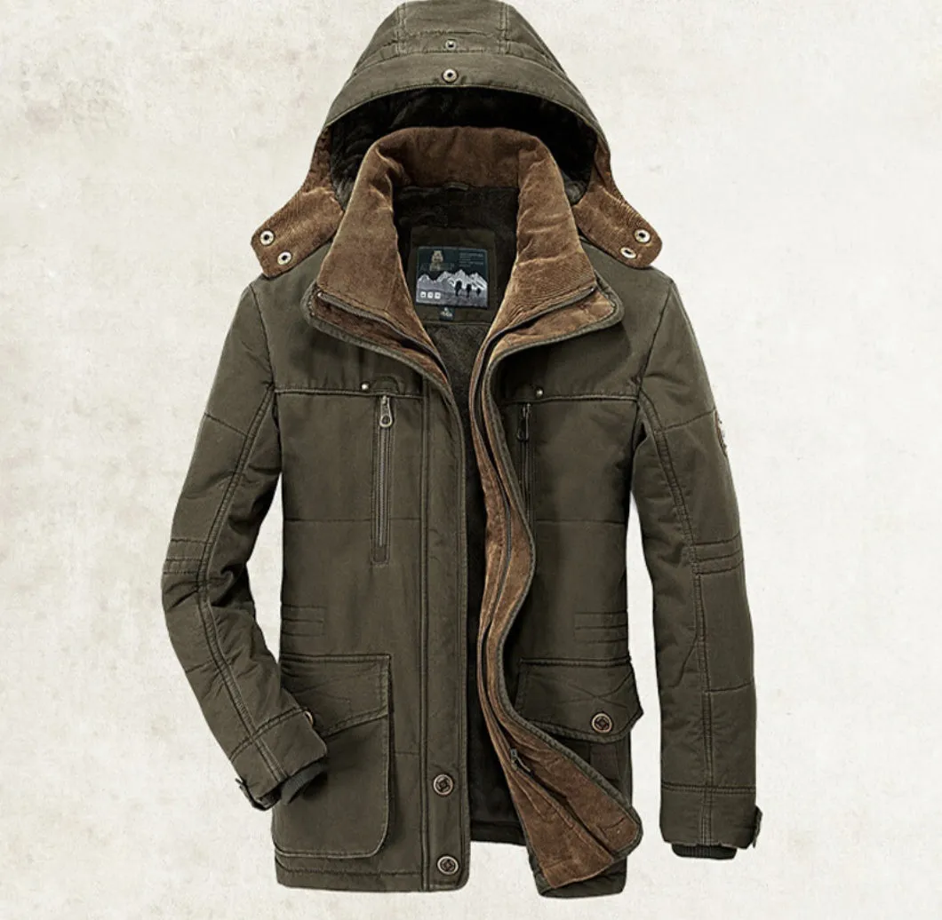 Thickened Multi-pocket Hooded Men's Cotton Coat