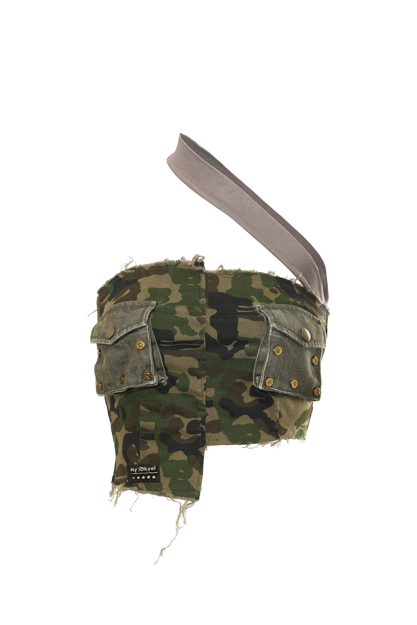 Washed Multi-Pocket Asymmetric Camouflage Bandeau