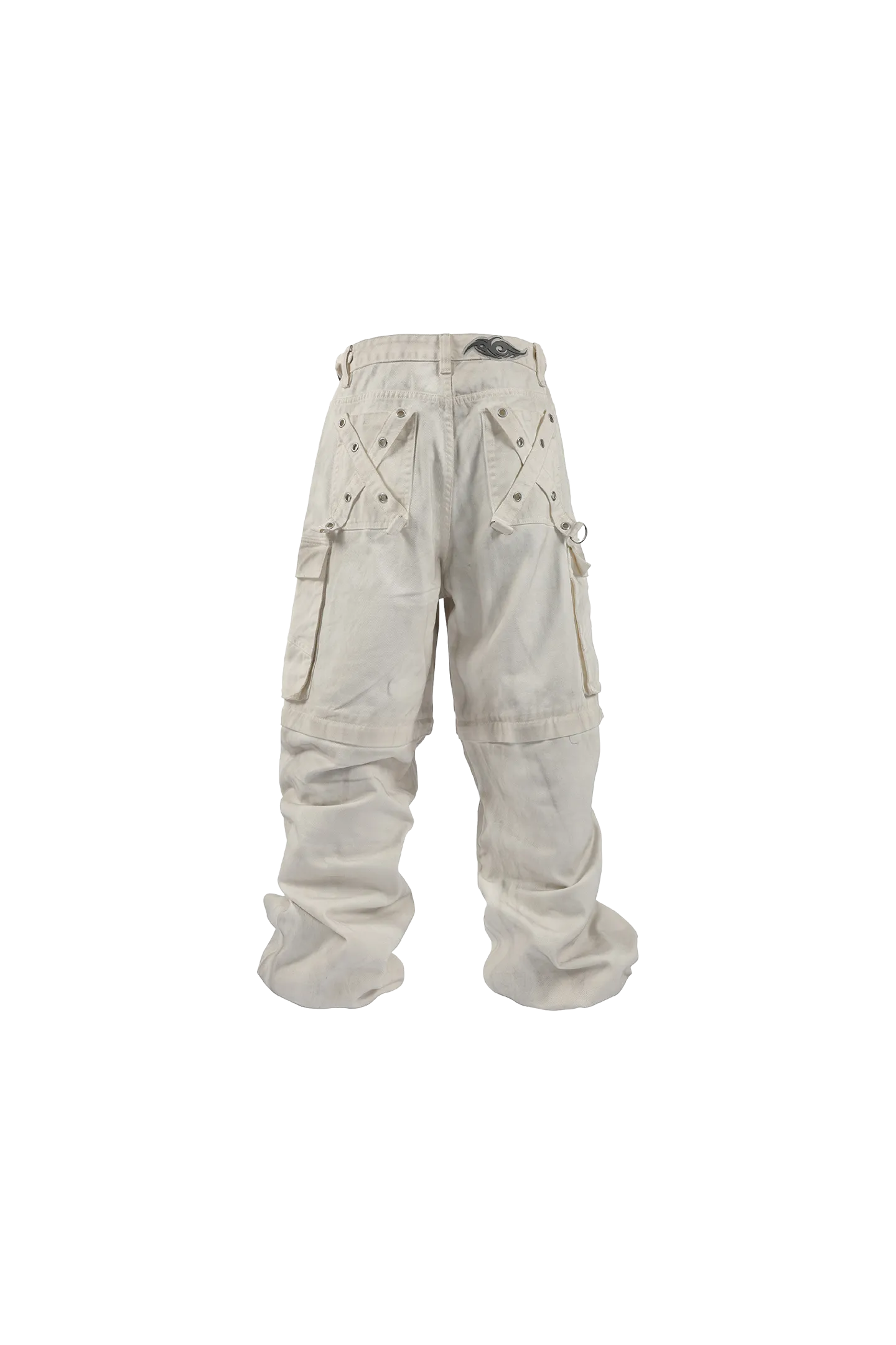 White Distressed Dirty Multi-pocket Detachable Jeans